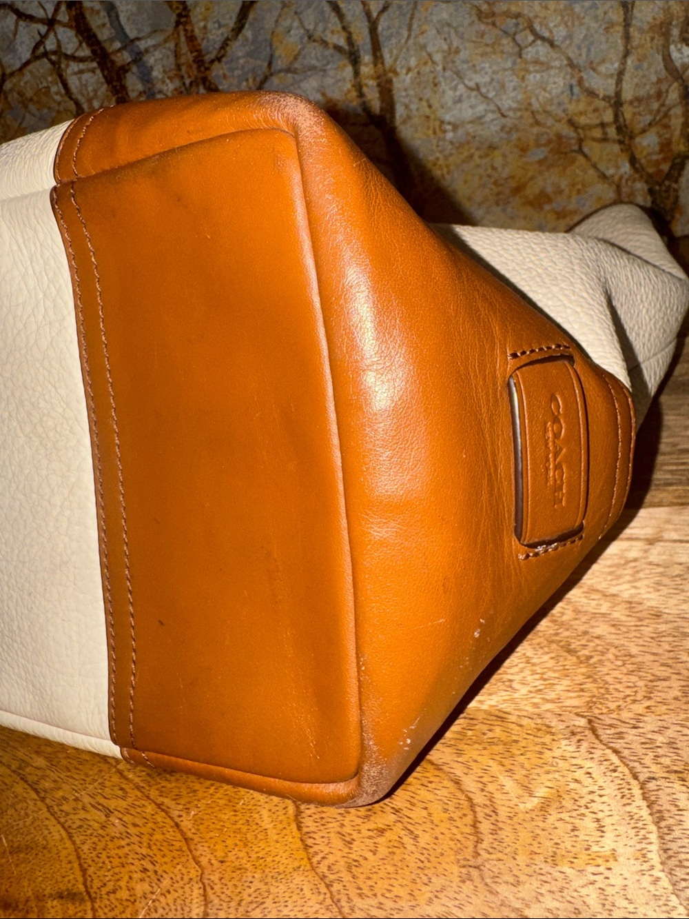 Cream and Brown Coach Pebble Leather Tote Bag - Classic Women's Handbag - Picture 12 of 15